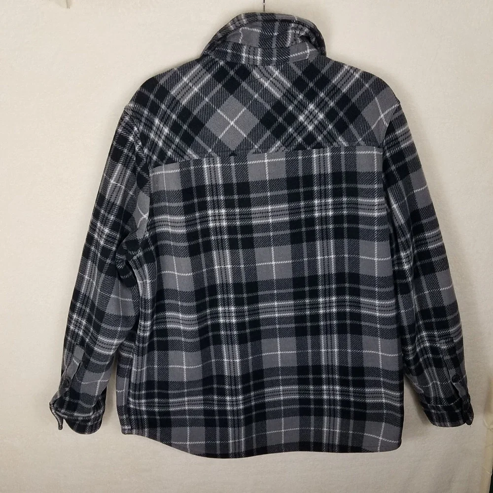 Freedom Foundry Plaid Shirt Jacket Mens XL Gray Black Excellent Sherpa Lined